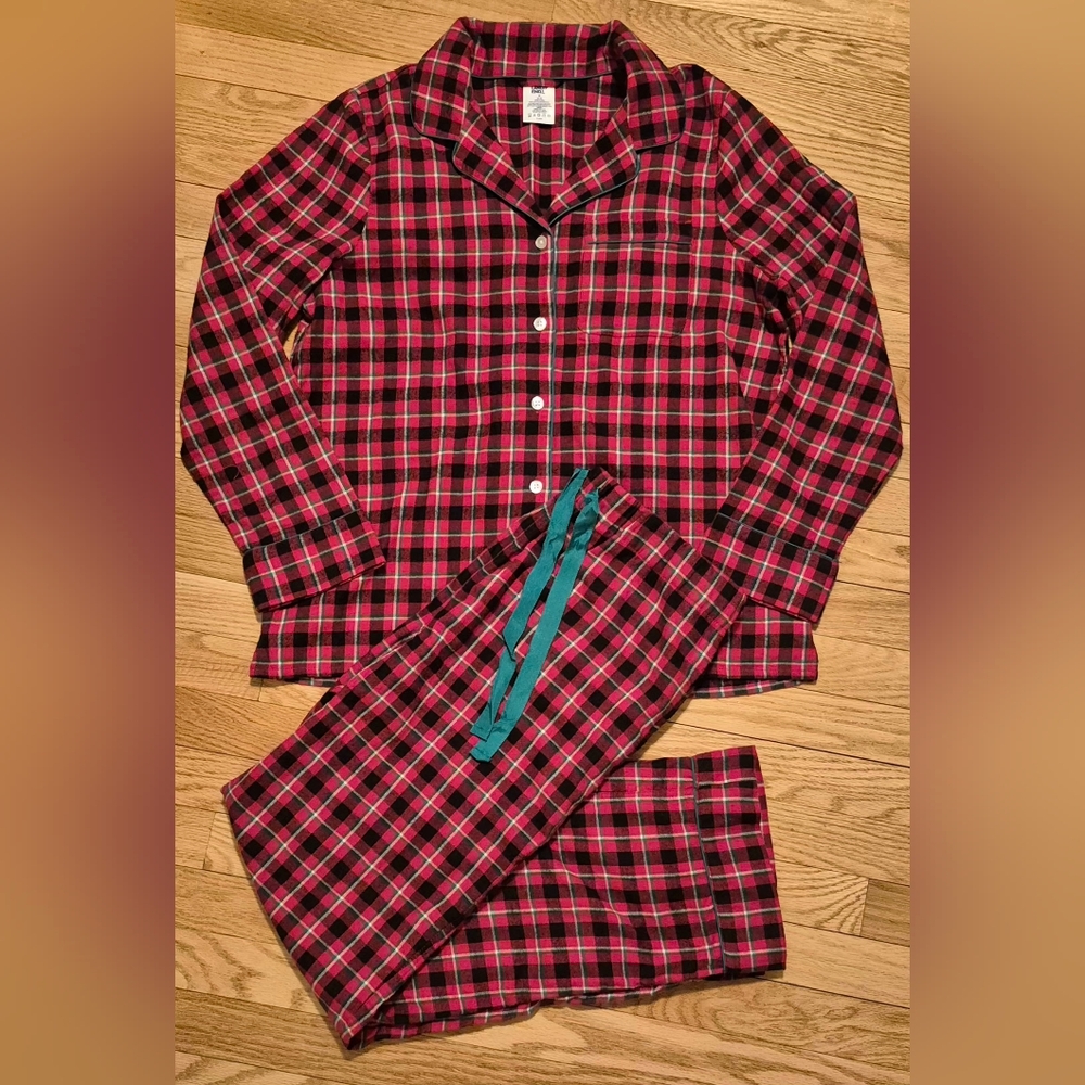Lands' End Women's M 10-12 Red and Black Plaid Pajama Set EUC